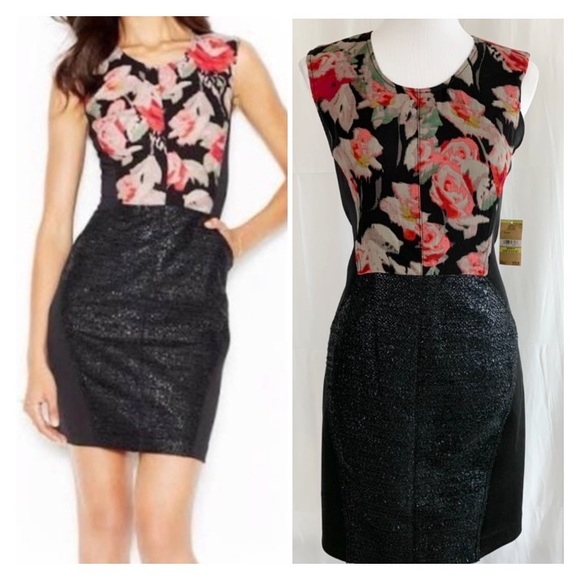 NWT! Rachel Roy Black Floral Sheath Dress - Picture 1 of 8